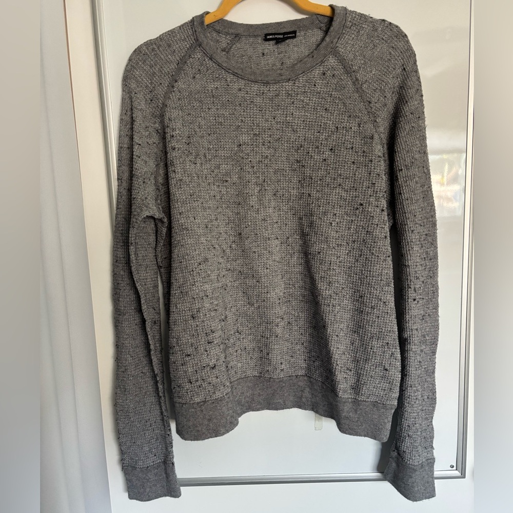 James Perse Crewneck Cashmere Cotton Waffle Knit Pullover Gray Sz 3 Large Soft